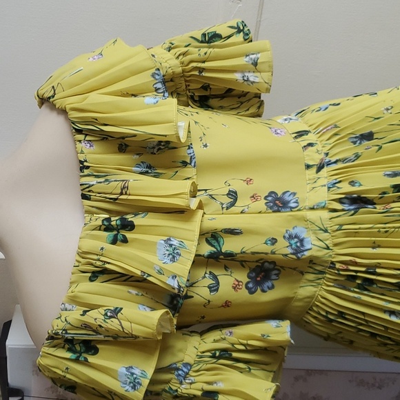 o.p.t Floral Vimmy Tiered Pleated Maxi Dress Yellow Size L - Picture 7 of 12